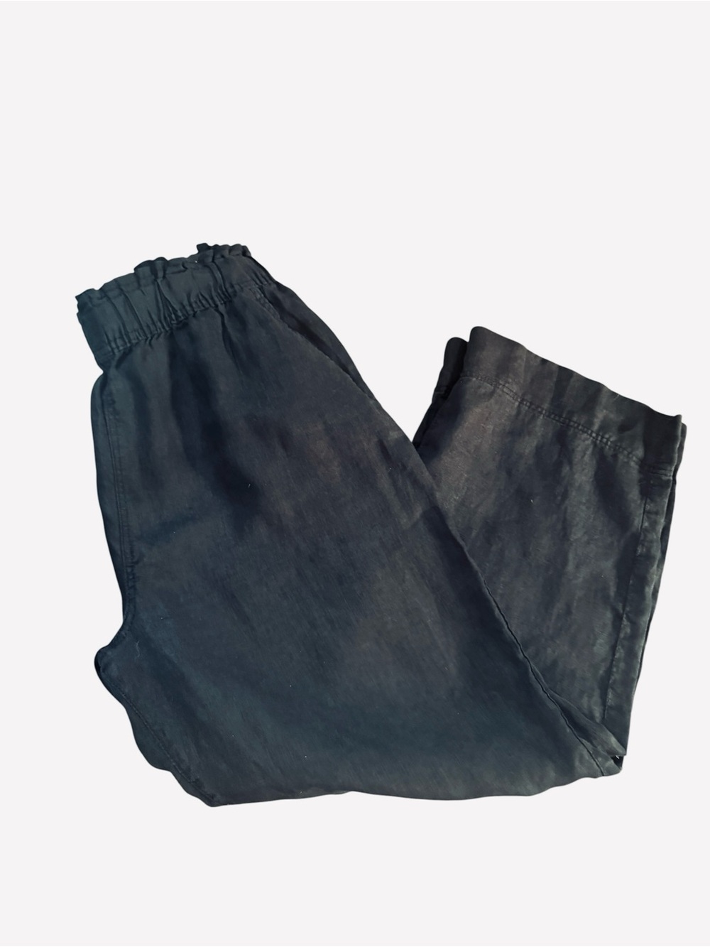 H&M Wide-Leg Elastic Waist Pants, Black, front linen lined pockets, cotton, Sm - Picture 4 of 9
